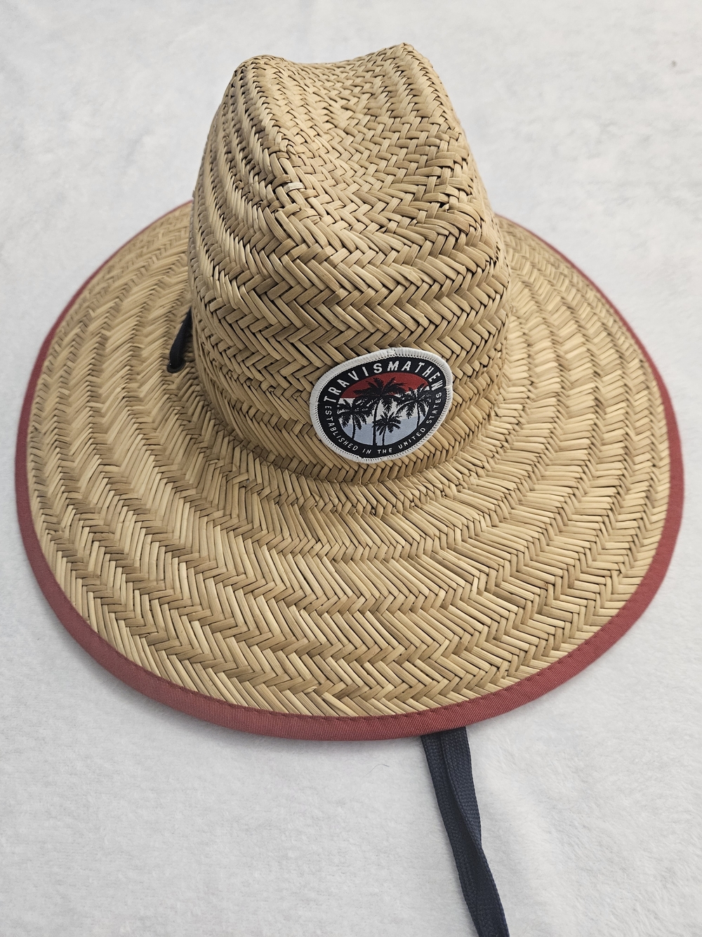 Travis Mathew Men's Natural Straw Lifeguard Hat with Red Trim
